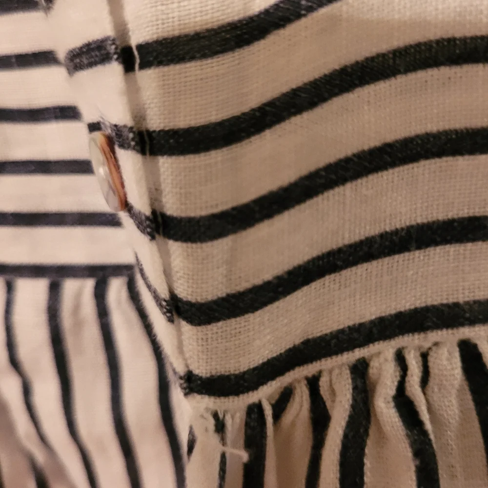 Laura Bianchi Navy White Striped Short Sleeve Dress Linen Size XS - Picture 5 of 9